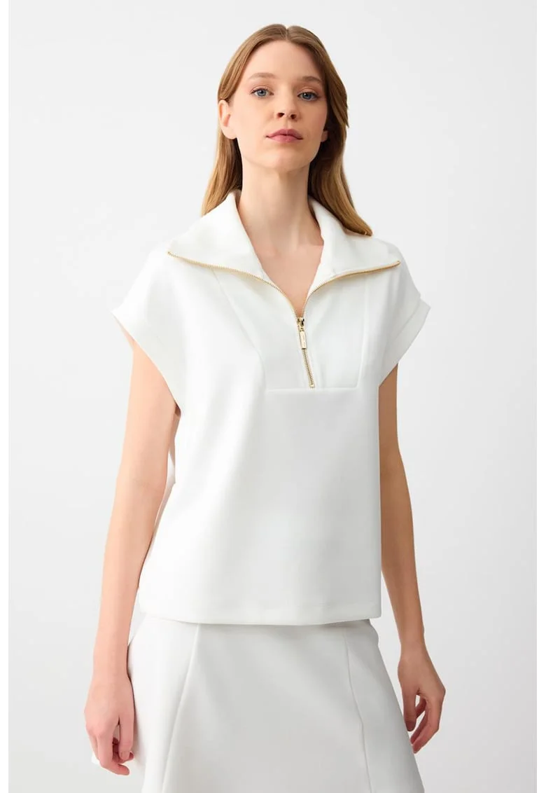Bluza lejera din amestec de modal cu fenta cu fermoar, Alb