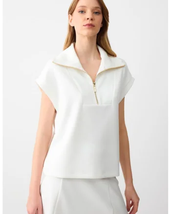 Bluza lejera din amestec de modal cu fenta cu fermoar, Alb