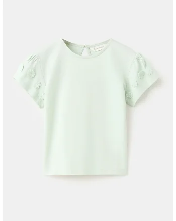 Tricou cu aplicatii florale, Verde pal