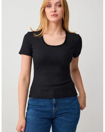 Tricou uni cu aspect striat, Negru