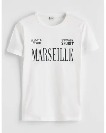 Tricou din bumbac cu imprimeu text, Alb/Negru