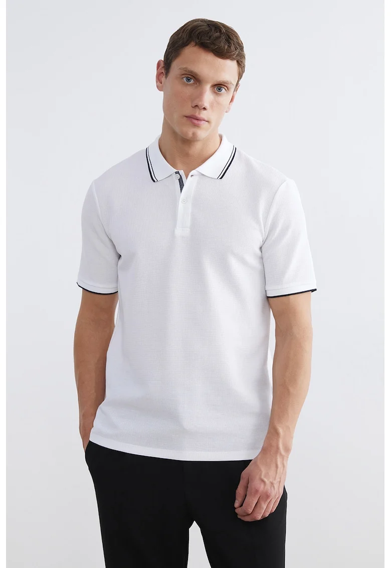 Tricou polo din amestec de bumbac, Albastru ultramarin/Alb optic