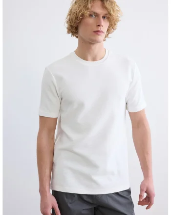 Tricou uni cu decolteu la baza gatului, Alb optic