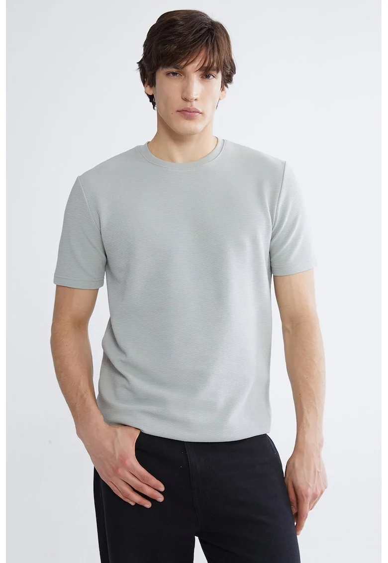 Tricou uni cu decolteu la baza gatului, Gri cenusiu