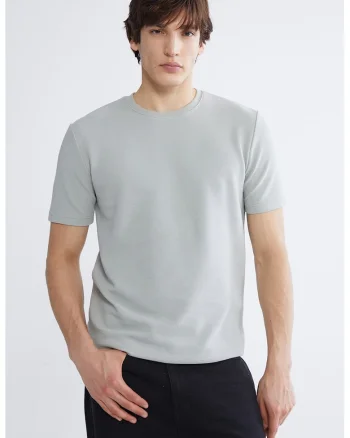 Tricou uni cu decolteu la baza gatului, Gri cenusiu