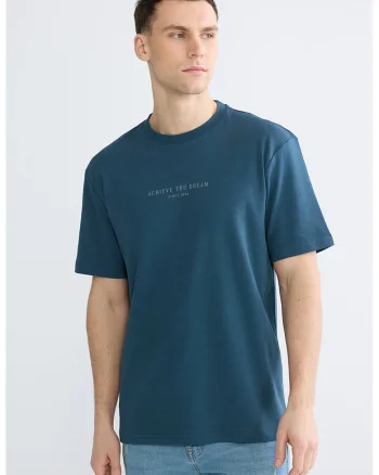 Tricou cu text, Albastru petrol