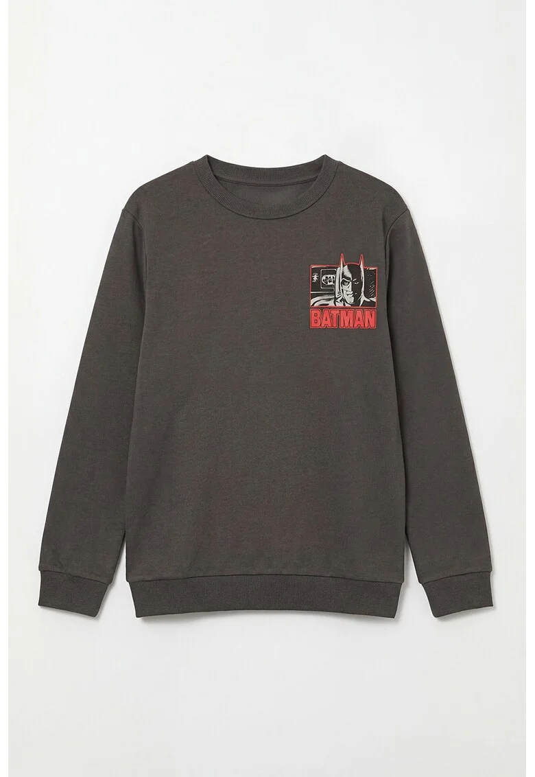 Bluza de trening de bumbac cu imprimeu Batman, Rosu/Alb murdar/Gri inchis