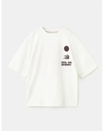 Tricou de bumbac cu imprimeu grafic, Alb/Rosu inchis