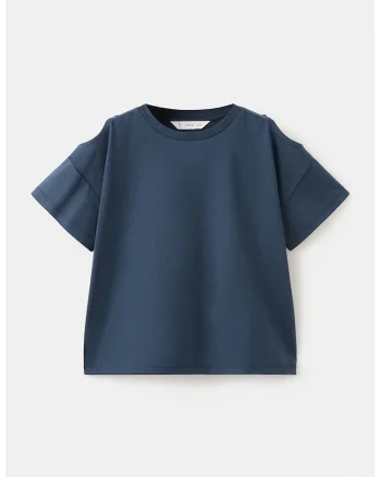 Tricou de bumbac cu decupaj pe umeri, Bleumarin