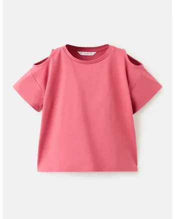 Tricou de bumbac cu decupaj pe umeri, Roz