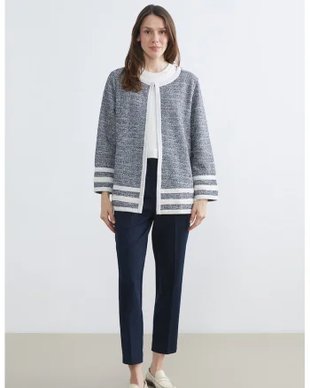 Cardigan din amestec de bumbac, Alb/Bleumarin