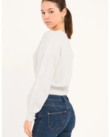 Cardigan crop cu nasturi, Alb murdar