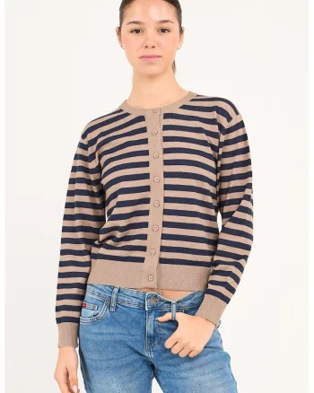 Cardigan cu model in dungi, Bej/Bleumarin