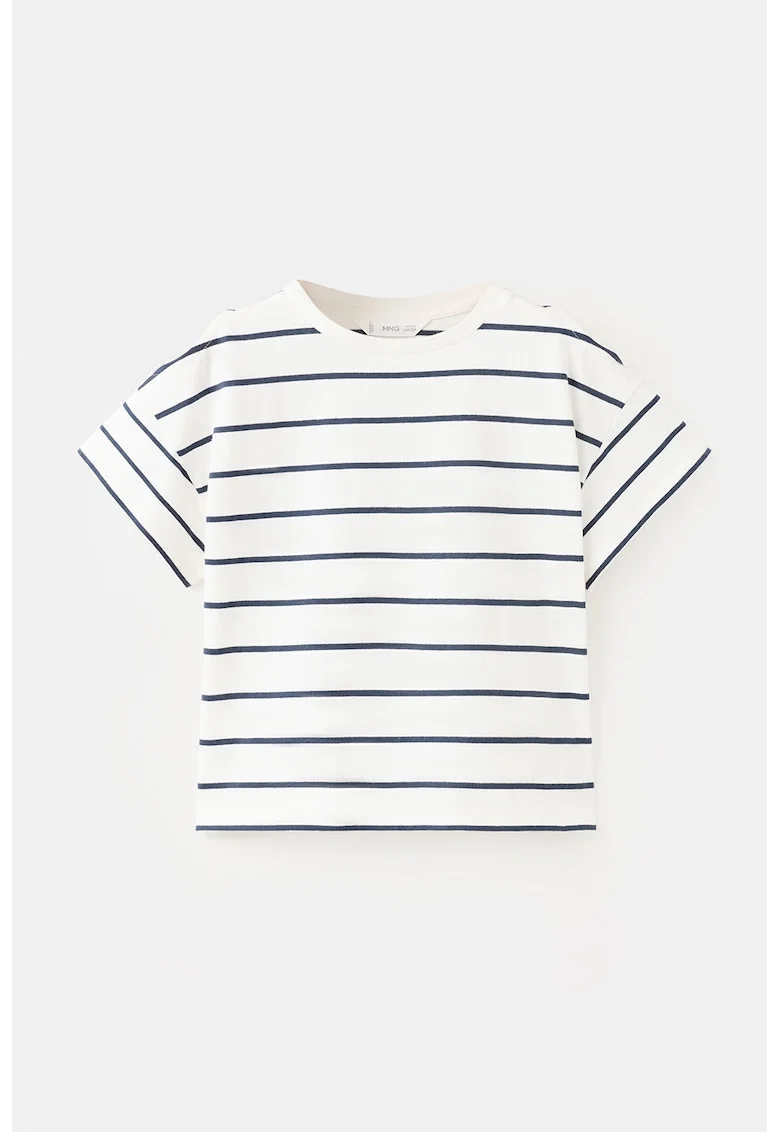 Tricou in dungi cu decolteu rotund, Alb/Bleumarin