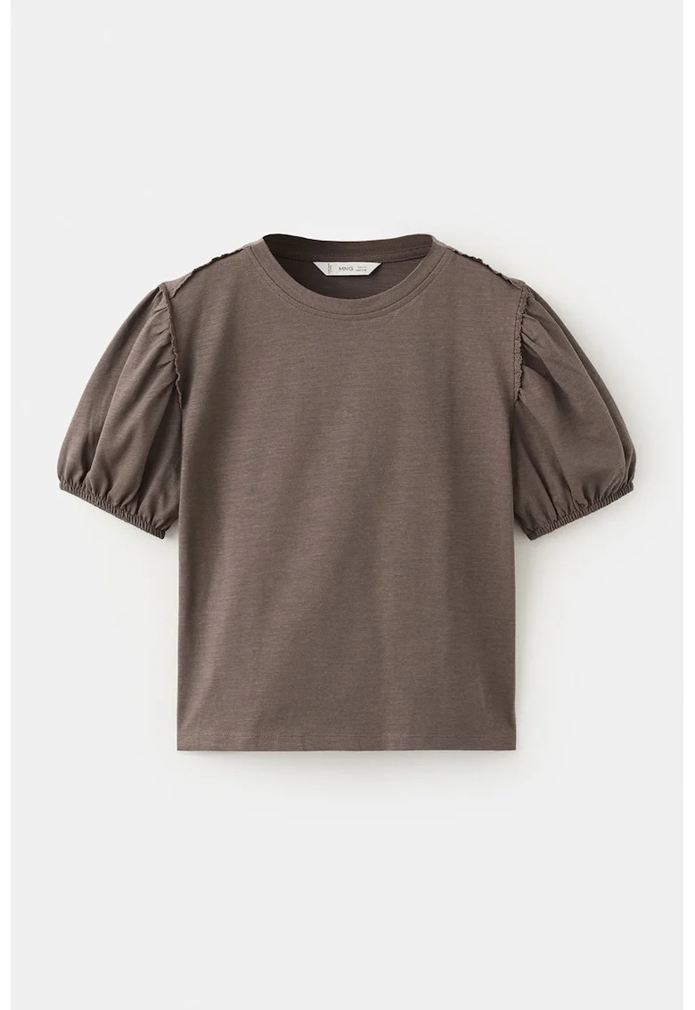 Tricou de bumbac cu decolteu la baza gatului, Maro inchis