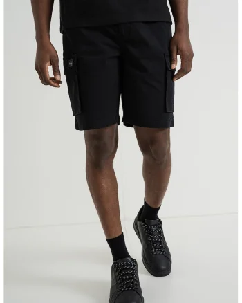 Pantaloni scurti cargo cu talie elastica, Negru