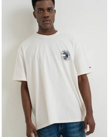 Tricou de bumbac lejer, Alb fildes/Bleumarin