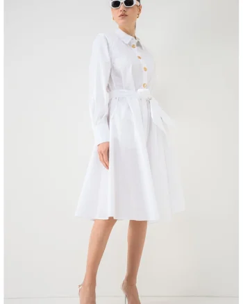 Rochie-camasa midi din bumbac organic, Alb optic