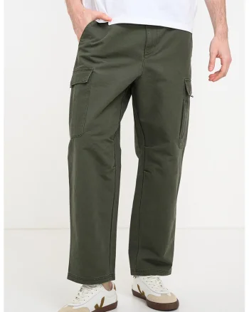 Pantaloni cargo cu croiala dreapta, Verde feriga
