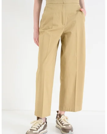 Pantaloni crop cu croiala ampla, Bej inchis