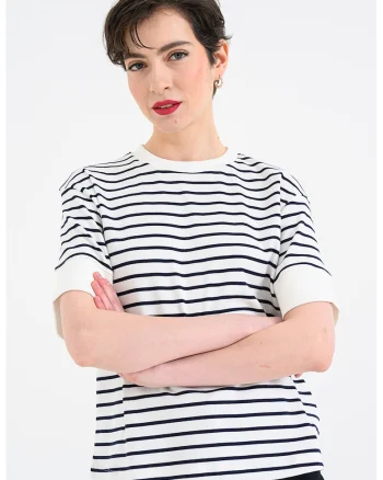 Tricou din amestec de bumbac cu dungi, Negru/Alb murdar