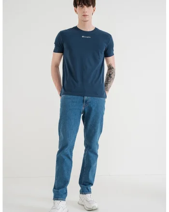 Tricou cu decolteu la baza gatului si logo, Alb/Albastru paun
