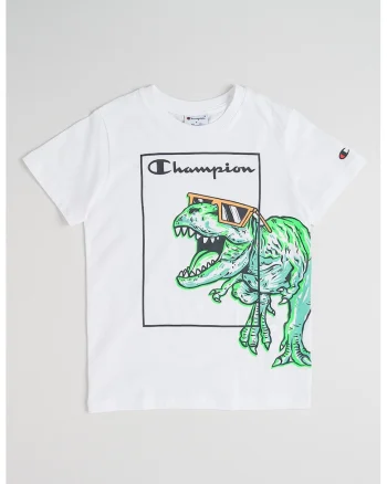 Tricou cu decolteu rotund Dinosaur, Alb/Verde neon
