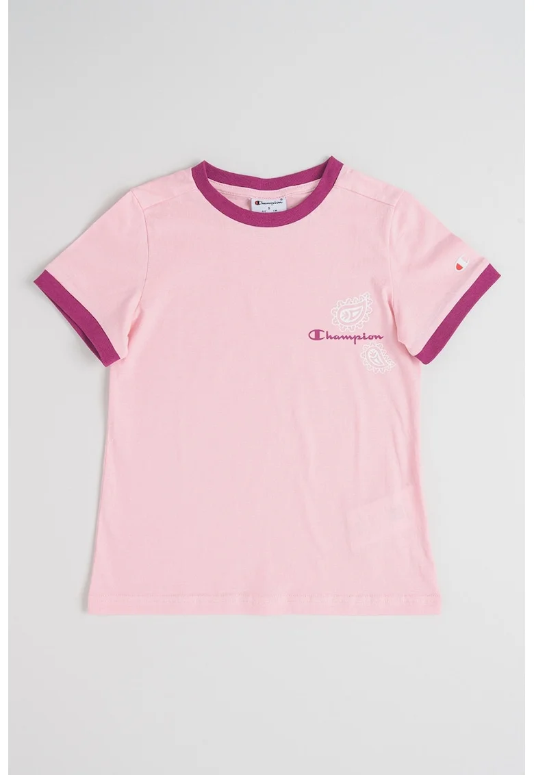Tricou din bumbac cu garnituri contrastante, Fucsia/Roz deschis