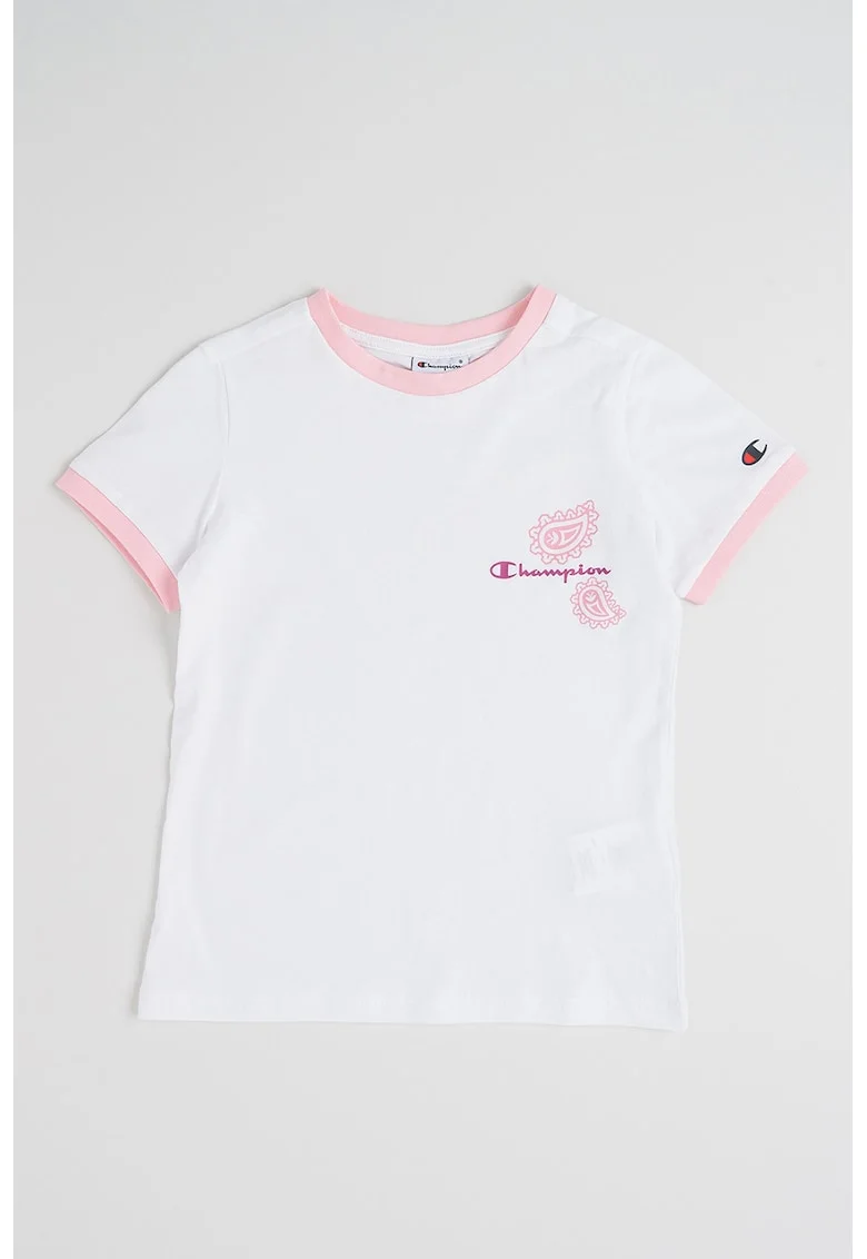 Tricou din bumbac cu garnituri contrastante, Alb/Roz