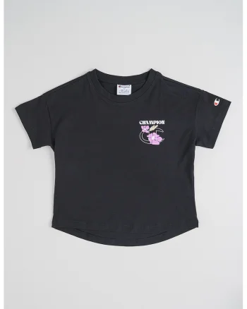 Tricou cu imprimeu floral pe partea din spate, Negru/Violet deschis