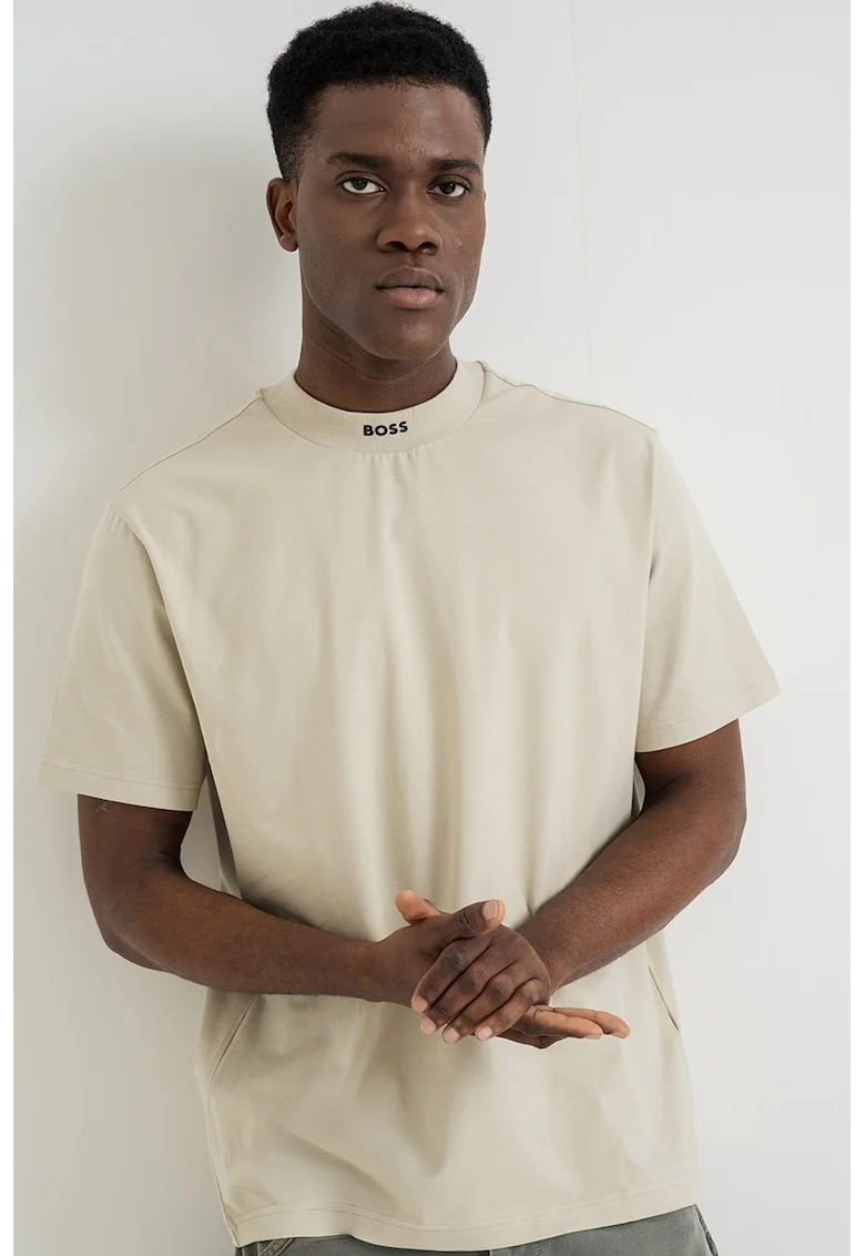 Tricou regular fit cu decolteu la baza gatului, Bej deschis
