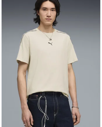 Tricou regular fit cu benzi logo laterale, Bej