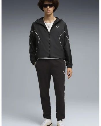 Pantaloni de trening relaxed fit cu benzi laterale logo, Negru