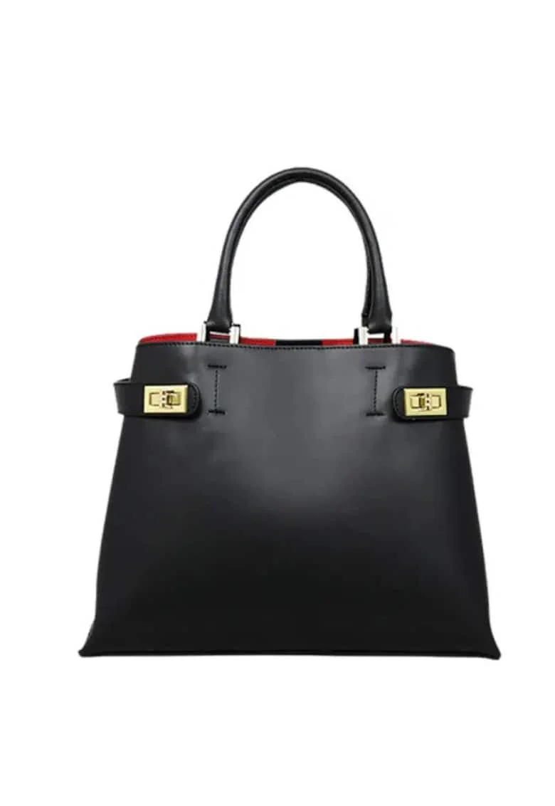 Geanta dama din piele naturala  Atena, Negru, 36 x 26 x 16 cm