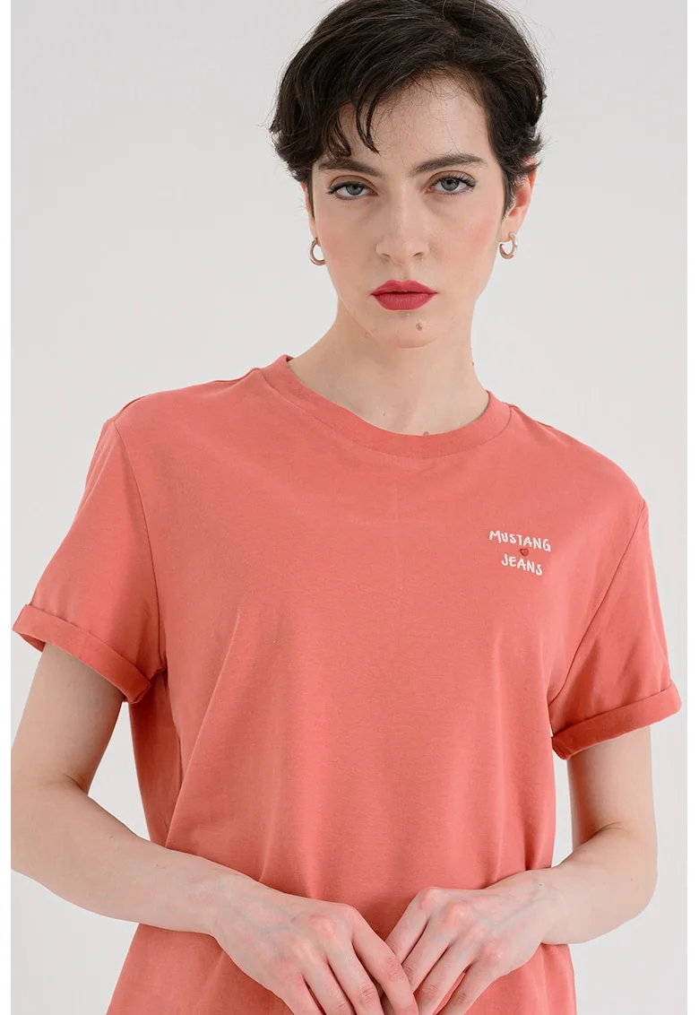 Tricou din bumbac cu decolteu la baza gatului Monroe, Rosu capsuna