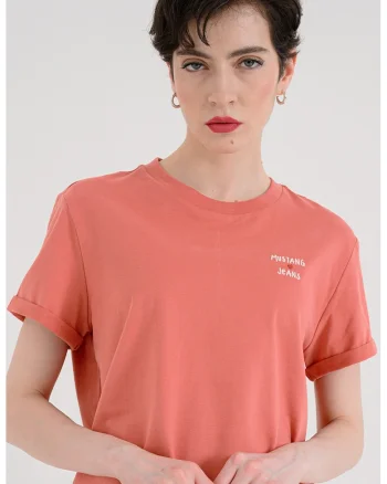 Tricou din bumbac cu decolteu la baza gatului Monroe, Rosu capsuna