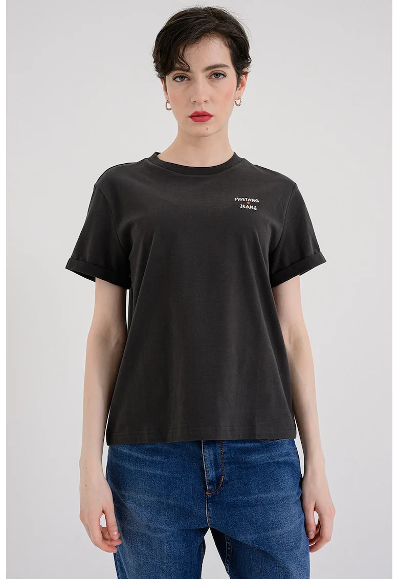 Tricou din bumbac cu decolteu la baza gatului Monroe, Gri antracit