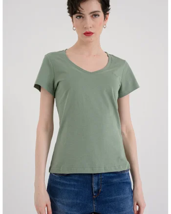 Tricou cu decolteu in V Beverly, Verde aquamarin