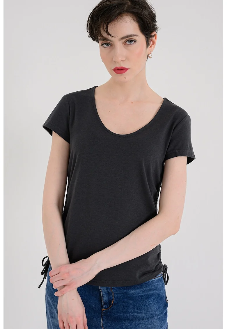 Tricou din amestec de modal cu decolteu patrat Mexia, Gri antracit