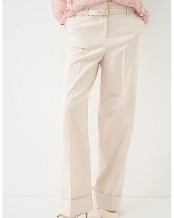 Pantaloni cu croiala ampla si curea, Crem