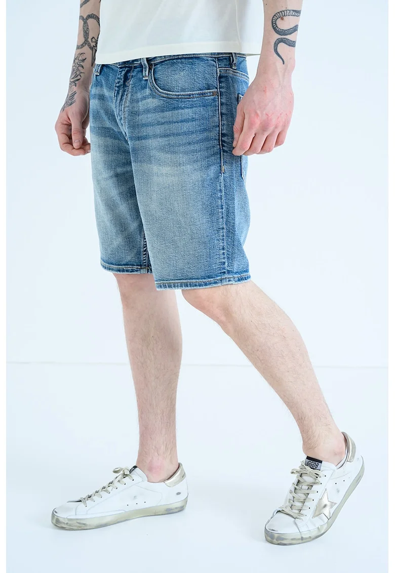 Bermude din denim cu talie medie Wyatt, Albastru deschis