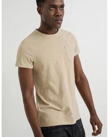 Tricou din bumbac cu buzunar pe piept Allen, Bej deschis