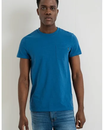 Tricou din bumbac cu buzunar pe piept Allen, Albastru