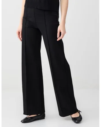 Pantaloni cu croiala ampla si talie inalta, Negru