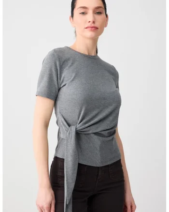 Tricou cu decolteu la baza gatului, Gri melange