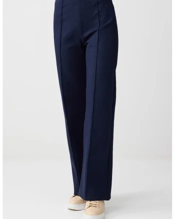 Pantaloni cu croiala ampla si talie inalta, Bleumarin