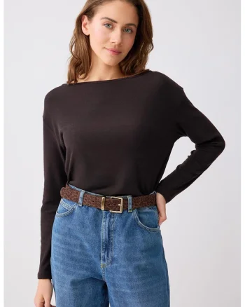 Bluza cu decolteu barcuta, Maro