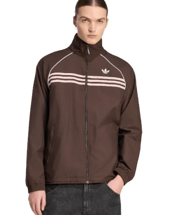 Bluza de trening cu guler inalt, fermoar si logo, Maro inchis
