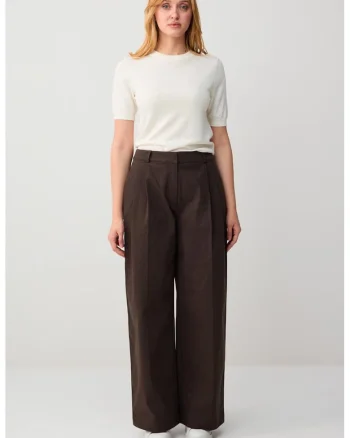 Pantaloni drepti cu croiala ampla, Maro cognac