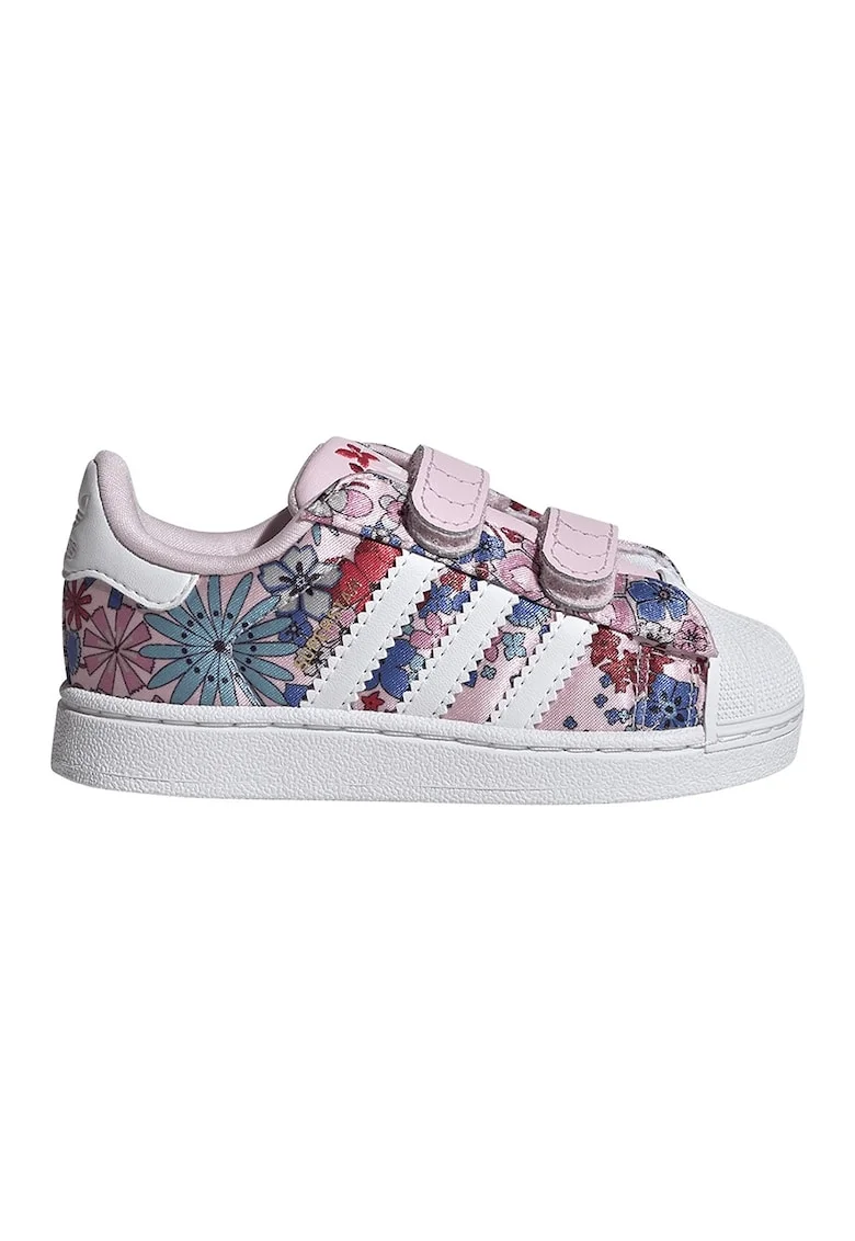 Pantofi sport de piele cu model si velcro, Rosu/Roz pastel/Alb optic